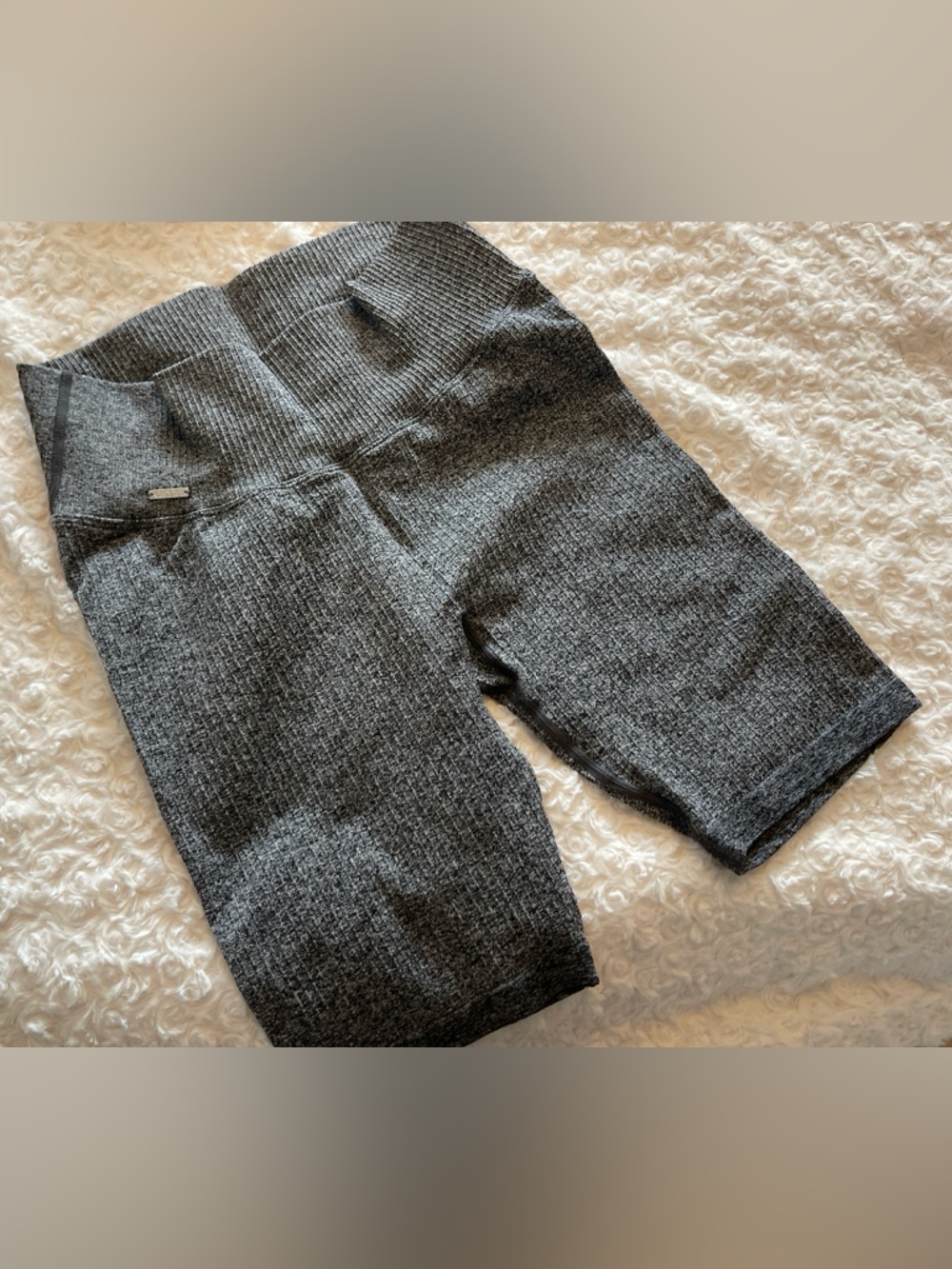 High-Waisted Gray Ribbed Bike Shorts - Women